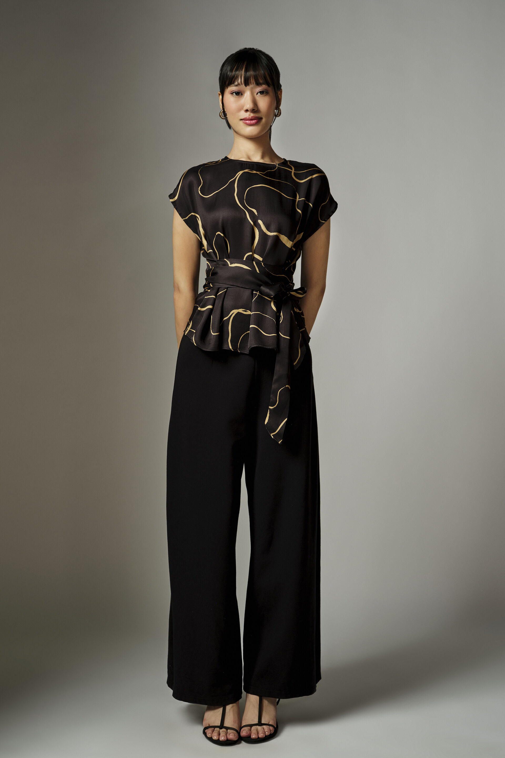 Black & Gold Abstract Print Modal Top, Black, image 5